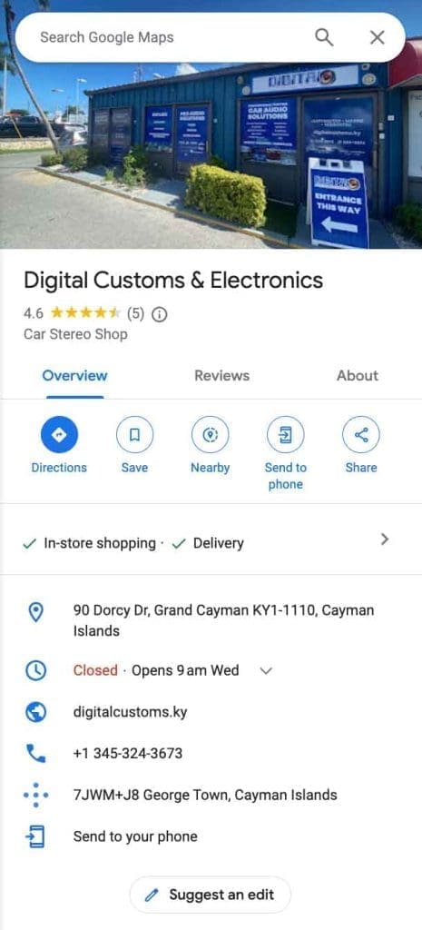 Digital Custom Google Business Profile optimized by Toc Toc Marketing - Cayman Islands