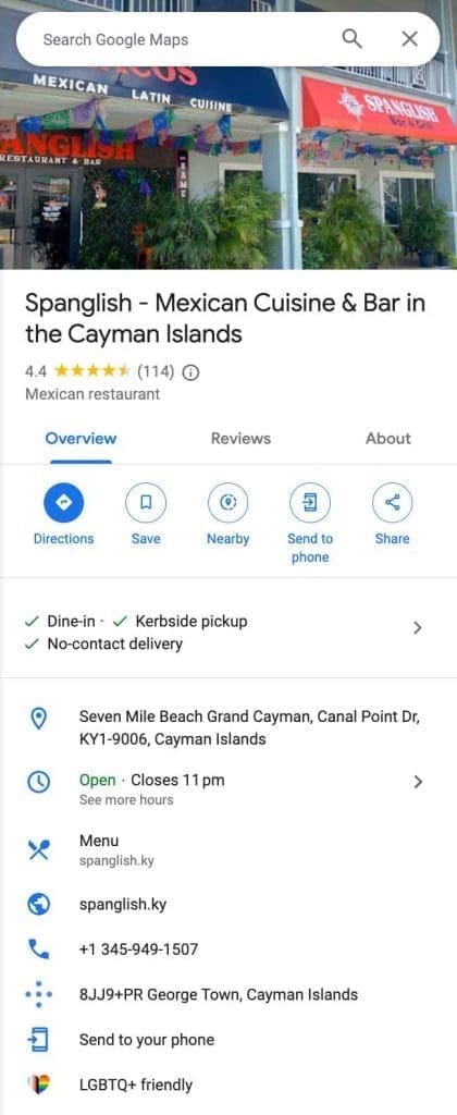 Spanglish Google Business Profile optimized by Toc Toc Marketing - Cayman Islands