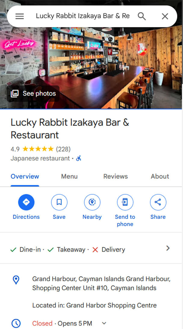 Lucky Rabbit Izakaya Bar interior, Cayman Islands.