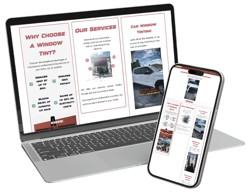 Responsive window tint website design on laptop & phone.
