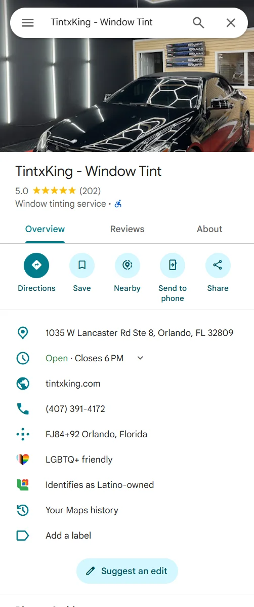 TintXKing — Google Maps listing
