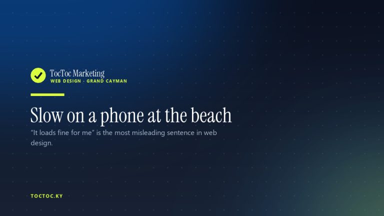 Slow on a phone at the beach — TocToc Marketing, Grand Cayman