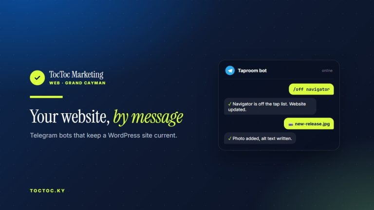 A Telegram chat where the command /off navigator takes a beer off a website's tap list