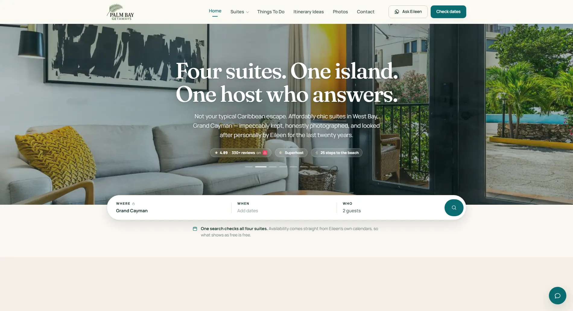 Palm Bay Getaways website: Four vacation rental suites in West Bay, Grand Cayman